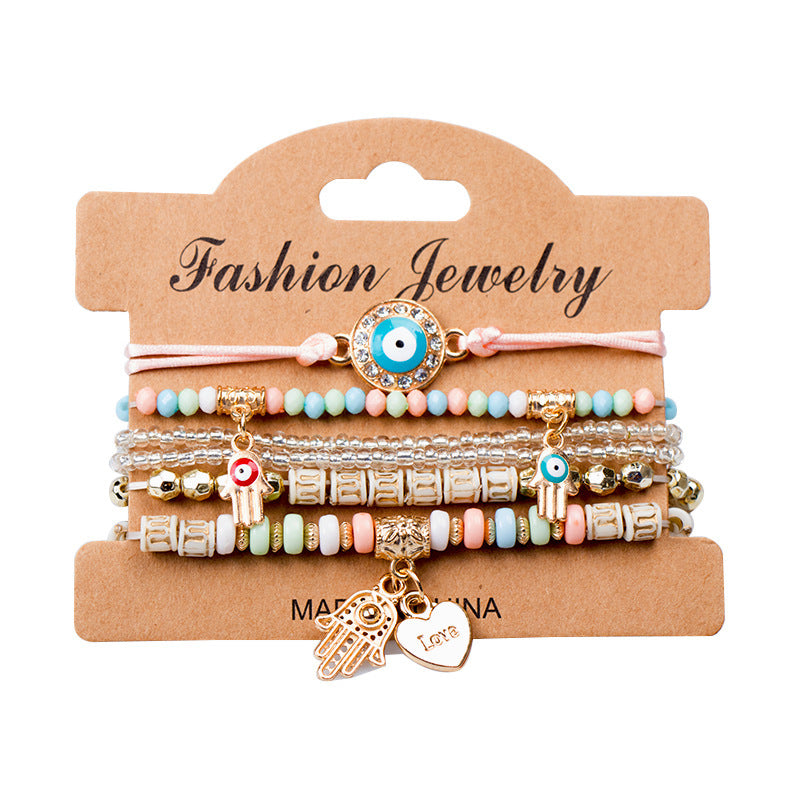 Wholesale Devil's Eye Fashion Bohemian Multi Layer Bead Charm Bracelet
